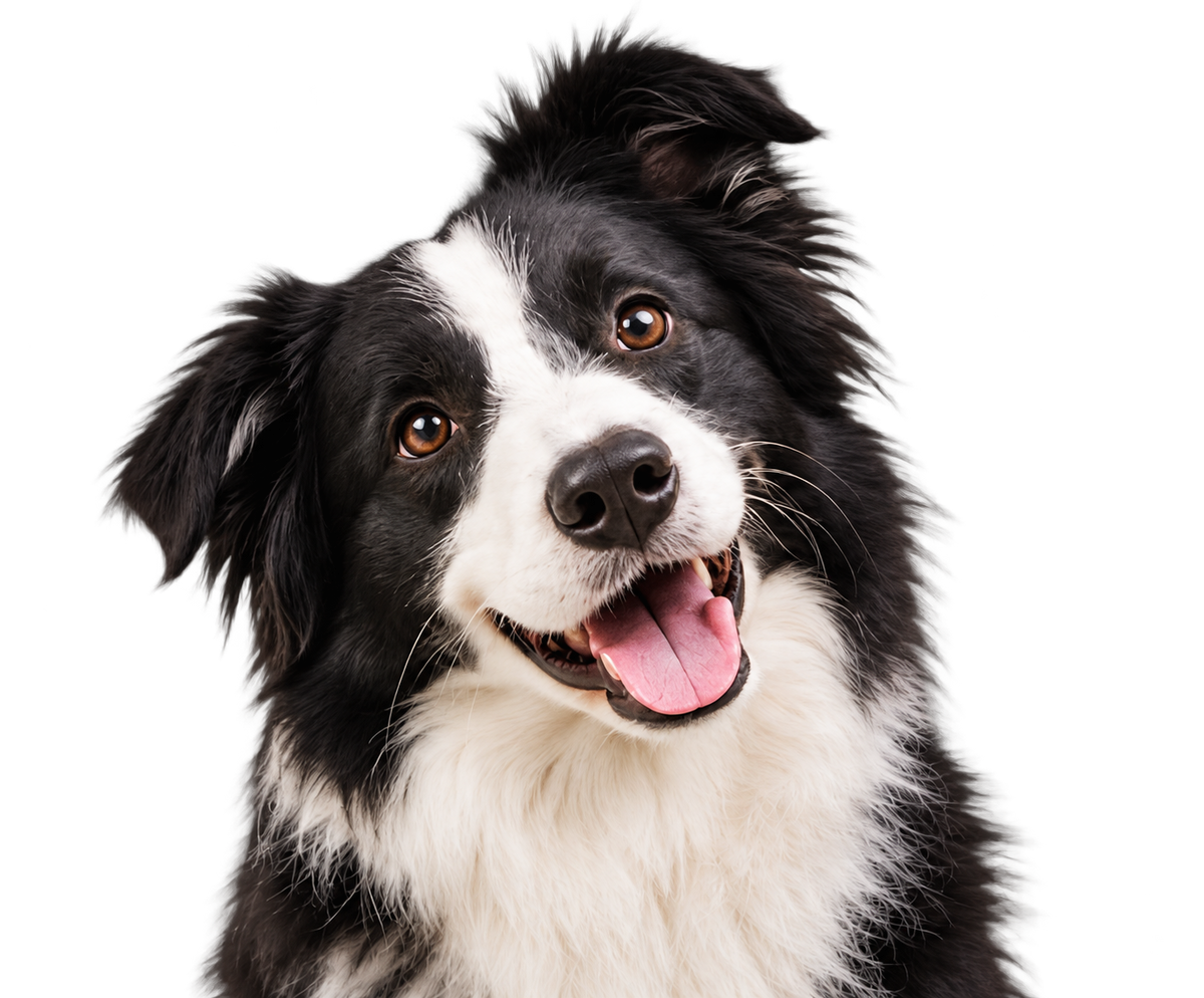 Vrolijke Border Collie bij de Dougi nieuwsbrief