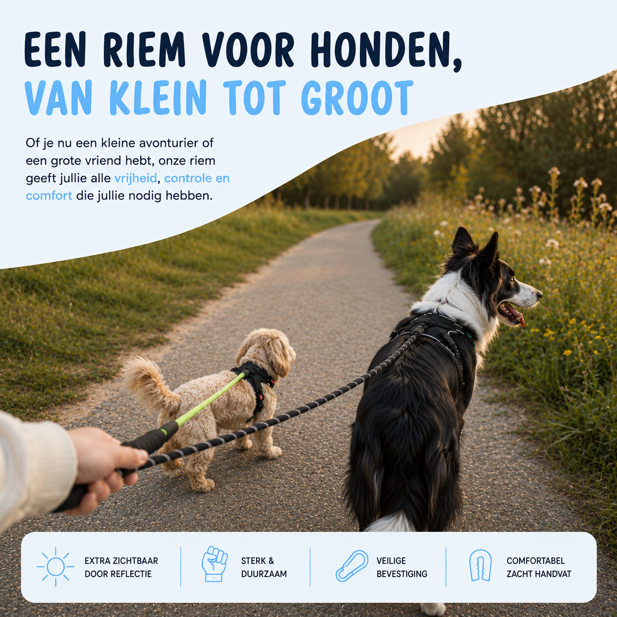 Reflecterende Hondenriem met Poepzakjeshouder