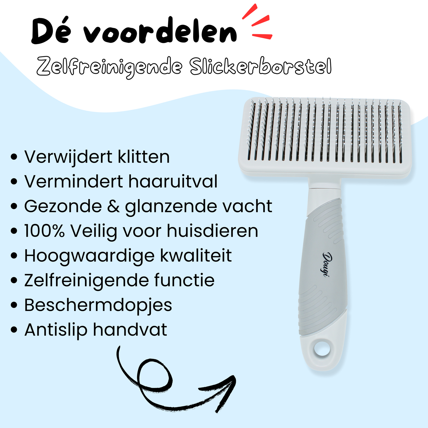 Dougi Slickerborstel – Zelfreinigend voor Hond en Kat